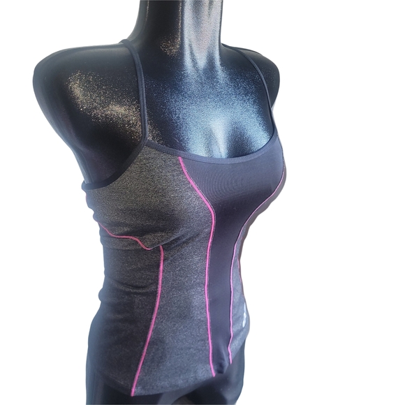 Asics Black Cross Back Abby Bra Tank Top with Pink Accents S - Picture 2 of 6